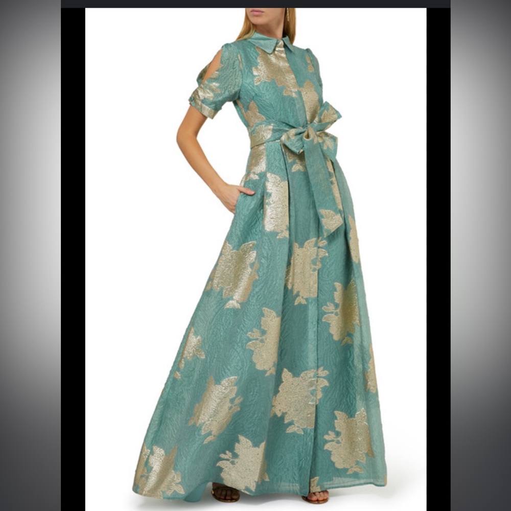 $550 NWOT Teri Jon Formal Evening Gown Dress Spring Leaf Wedding 14 Green Gold
